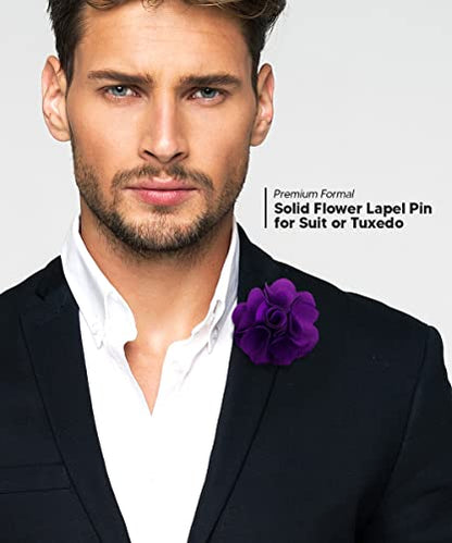 Premium Men's Formal Solid Color Flower Lapel Pin - Boutonniere for Men, Brooch Pin - color: Purple