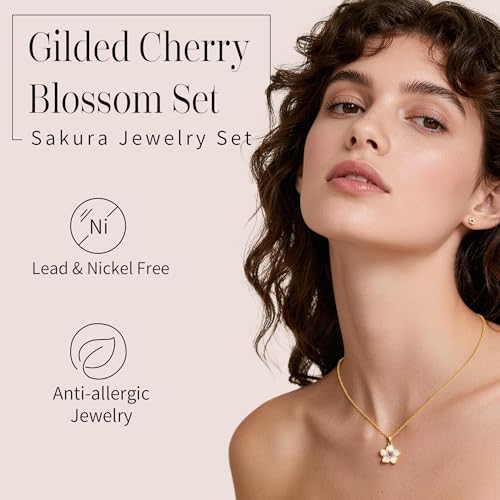 Flower Necklace Earrings Set for Women 14K Gold Plated Hypoallergenic Sets Pair with Different Birthstones for Wedding Party Bridal Bridesmaid Accessories Teacher Valentine Gifts - color: Gold