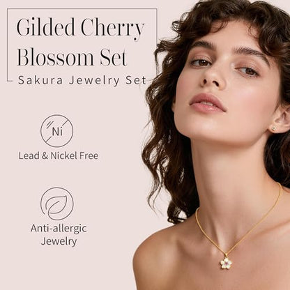 Flower Necklace Earrings Set for Women 14K Gold Plated Hypoallergenic Sets Pair with Different Birthstones for Wedding Party Bridal Bridesmaid Accessories Teacher Valentine Gifts - color: Gold