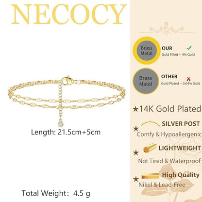 Gold Lips Ankle Bracelets for Women Dainty 14k Gold/Silver Plated Waterproof Layered Anklets Trendy Waterproof Fashion Jewelry Gifts for Women