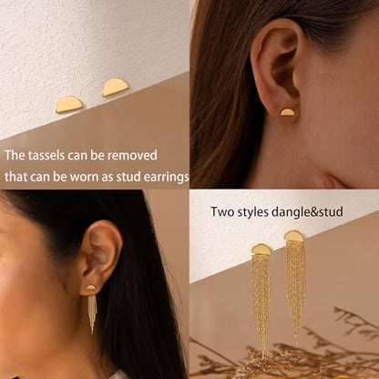 Gold Earrings for Women, 14K Gold Plated Tassel Dangle Earrings for Women Trendy Hypoallergenic Long Chain Earring Dainty Pearl Drop Earrings Elegant Wedding Earring Fashion Jewelry for Womens - color: Gold-Style 1