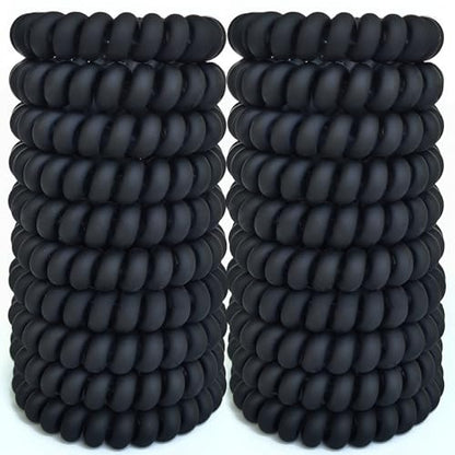 20 Pieces Traceless Spiral Hair Ties No Damage Elastics Coil Hair Ties No Crease Phone Plastic Hair Bands Spiral Bracelets Ponytail Holders for Women and Girls - Matte Black - color: Matte Black