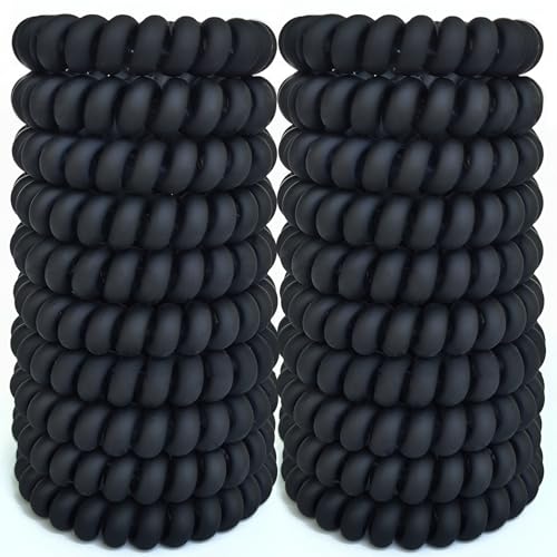 20 Pieces Traceless Spiral Hair Ties No Damage Elastics Coil Hair Ties No Crease Phone Plastic Hair Bands Spiral Bracelets Ponytail Holders for Women and Girls - Matte Black - color: Matte Black