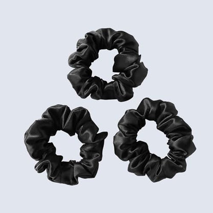 ZIMASILK 100% Pure Mulberry Silk Hair Scrunchies for Women | No Damage - Gentle Elastic Hair Ties for Ponytail Holder - Hair Accessories (3 Pack, Black) - color: Black (3pcs)