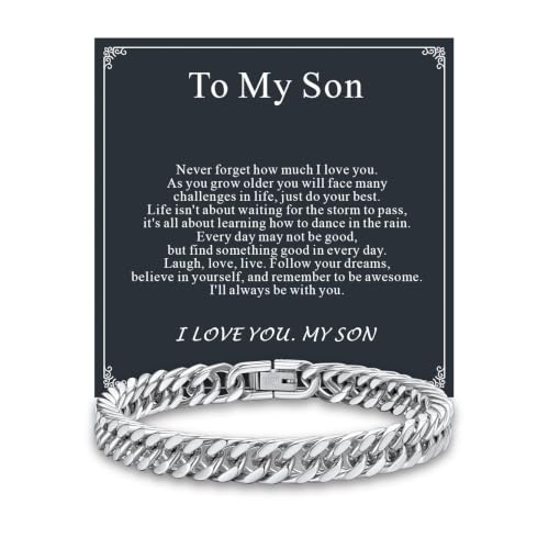 Supcare Unique Anniversary Birthday Valentines Fathers Day Stainless Steel Cuban Link Bracelets for Men Him, To My Man Dad Husband Love Always Remember Wrist Chain Bracelet Jewelry Gifts - color: A-Steel 01 To My Son, size: 7.5 Inches-8mm Width