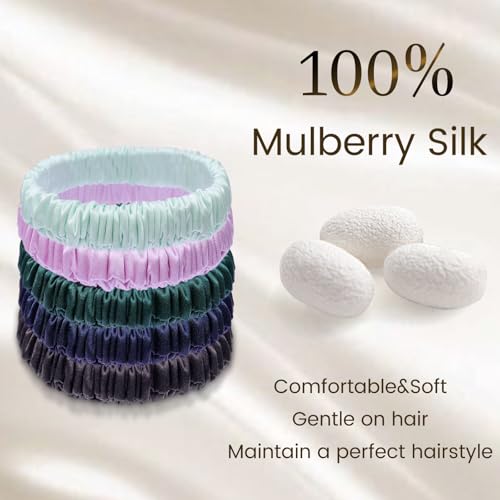22 Momme 6PCS 100% Mulberry Silk Hair Ties Small Silk Scrunchies for Women Girls Curly Thick Thin Hair .Women's Black Cute Satin Sleepy Bulk Hair Tie Scrunchie Sleep Style 19 - color: Small Silk Hair ties-19