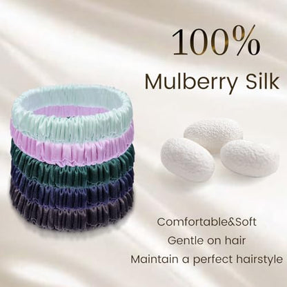 22 Momme 6PCS 100% Mulberry Silk Hair Ties Small Silk Scrunchies for Women Girls Curly Thick Thin Hair .Women's Black Cute Satin Sleepy Bulk Hair Tie Scrunchie Sleep Style 19 - color: Small Silk Hair ties-19