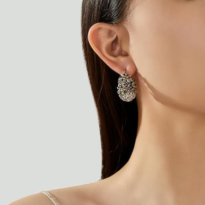Statement Earrings for Women | Chunky Gold Hoops Rhinestone Thick Hoop Earrings 14K Gold Plated Hypoallergenic - color: Silver-Black