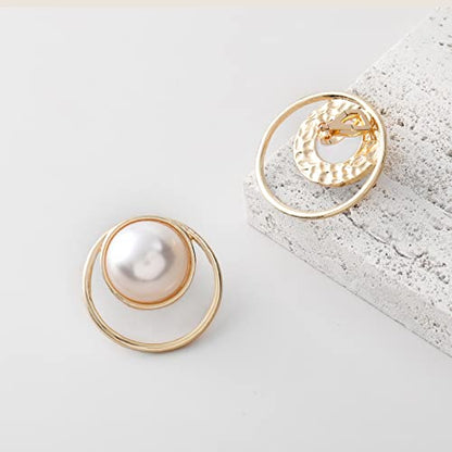 Gold Metal Clip On Earrings for Women Non Pierced Dangle Drop Earrings Multiple Styles - color: gold round pearl clip