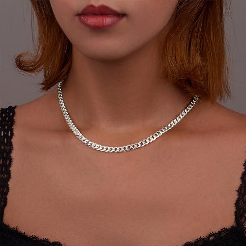 WomenGifts Cuban Link Chain Necklace for Women, Waterproof 14k Gold Silver Plated Chain Choker, Non Tarnish Stainless Steel Jewelry, 3.5/5/6/8/11mm,14/16/18 Inch Thin&Chunky&Thick - color: Silver, style: 5MM-16"