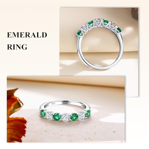 Birthstone Wedding Band Eternity Rings 925 Sterling Silver Rings Stackable Anniversary Engagement Rings Cubic Zirconia Inlaid Created Garnet/Amethyst/Sapphire Ring 7 Stone Ring, Size 6 to 10 - color: Emerald & 5A CZ