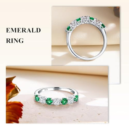 Birthstone Wedding Band Eternity Rings 925 Sterling Silver Rings Stackable Anniversary Engagement Rings Cubic Zirconia Inlaid Created Garnet/Amethyst/Sapphire Ring 7 Stone Ring, Size 6 to 10 - color: Emerald & 5A CZ
