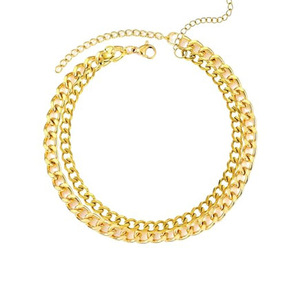 Ankle Bracelets for Women Adjustable 18k Plated Gold Anklets Water Proof Stainless Steel Cuban Link Anklet Chains Beachy Womens Big ankles Anklet Fashion Accessories (silver) - color: Gold