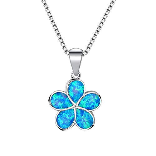 CiNily Opal Leaf/Flower Pendant Necklace for Women Silver Plated Jewelry Gift - color: Flower-Blue