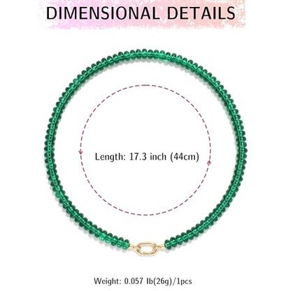 Joya Love Colorful Gemstone Beaded Necklaces For Women Trendy Rainbow Natural Stone Boho Handmade Stainless Steel Waterproof Strand Necklaces Jewelry For Women Gift - color: Emerald
