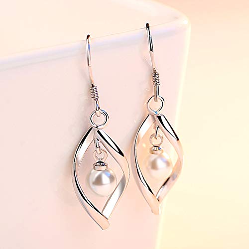 Linear Swirl Wire Earrings For Women dangling Boho Dangle Drop - color: Silver-pearl