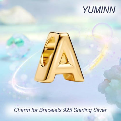 Gold Letter Charms A-Z for Bracelets 925 Sterling Silver Alphabet Initial Charms Beads Jewelry Gifts for Women - color: A