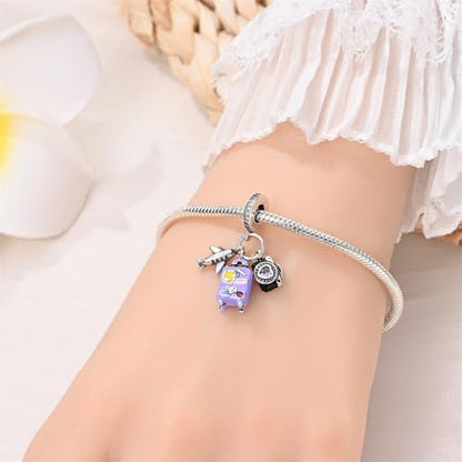 Pandach 925 Sterling Silver Charms for Bracelet&Necklace Dangle Pendant Bead with 5A Cubic Zirconia Stones,Jewelry Beads Gifts for Women - style: Camera Airplane Luggage