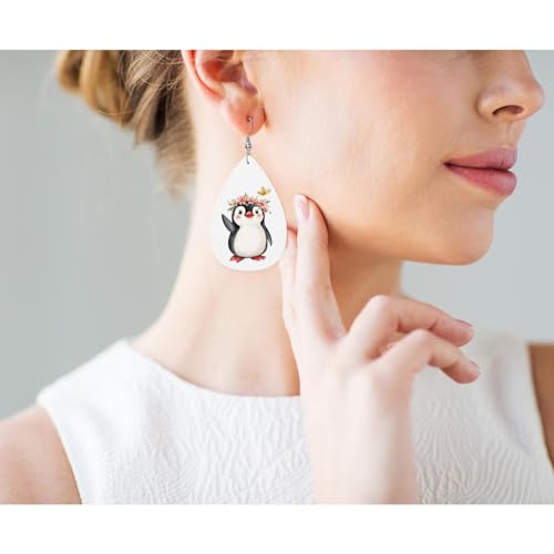 Penguin Leather Earrings For Women Cartoon King Penguin Butterflies Florals Wreath Lightweight Water Drop Earrings Fashion Jewelry Teardrop Earrings For Friends - color: Penguin