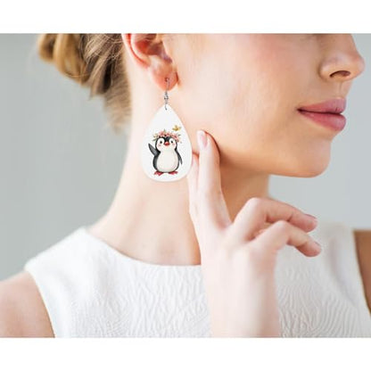 Penguin Leather Earrings For Women Cartoon King Penguin Butterflies Florals Wreath Lightweight Water Drop Earrings Fashion Jewelry Teardrop Earrings For Friends - color: Penguin