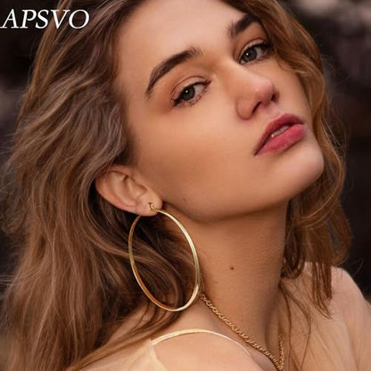 Apsvo Hoop Earrings for Women, 5mm Wide 14K Gold Plated/Silver Hoop Earring Hypoallergenic 925 Sterling Silver Earrings Lightweight Large Earrings for Women - color: 3mmWide-70mmGold