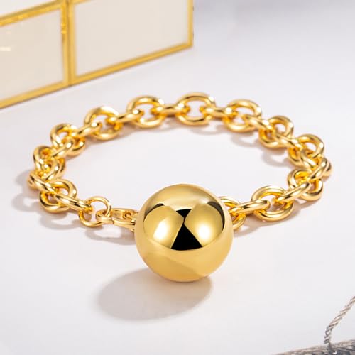 Dankadi Women 925 Sterling Silver Round Cable Wire Link Bracelet Charm Heart-Bell-Square-Circle Pendant Chain Bangle Fine Jewelry Gift For Wife Her - color: 8.5MM Gold Bell Pendant, size: 5.9 in
