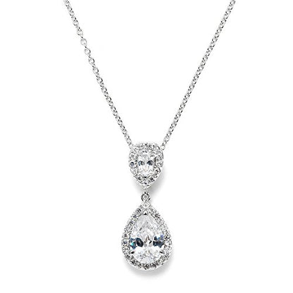 Mariell Cubic Zirconia Crystal Teardrop Bridal Wedding Pendant Necklace, Jewelry for Brides, Bridesmaids - color: Silver