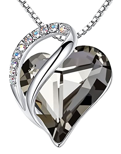 Leafael Gift Necklaces for Women, Infinity Love Birthstone Heart Crystal Pendant, Birthday Anniversary Jewelry for Wife, Mom, and Her, Silver Plated, 18" + 2" Adjustable Chain - color: 13c-Protection-Crystal Black