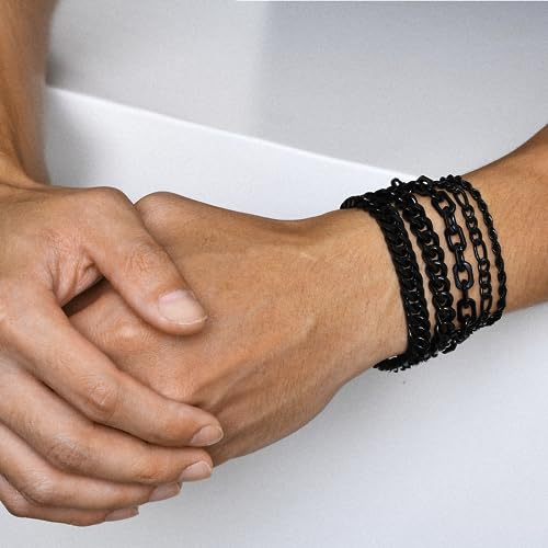 VNOX 5/7 Pcs Chain Bracelet for Men Women - Sturdy Stainless Steel Curb Width Cuban Link Chain Bracelet Set for Men Women,6.5/7/7.4/8.2/9 Inches - style: Black Link 1