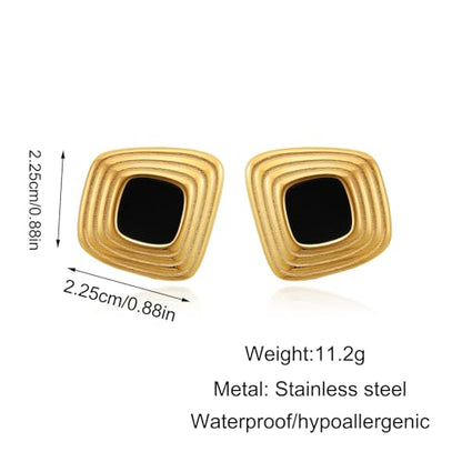 RAUCHBE Big Chunky Gold Earrings for Women Vintage Black Oval Earring Onyx Statement Earrings Trendy Jewelry - style: E