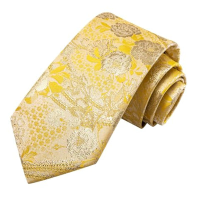 Dubulle Mens Paisley Striped Tie Woven Necktie for Men and Handkerchief Cufflinks Set Wedding Formal Business - color: C Yellow