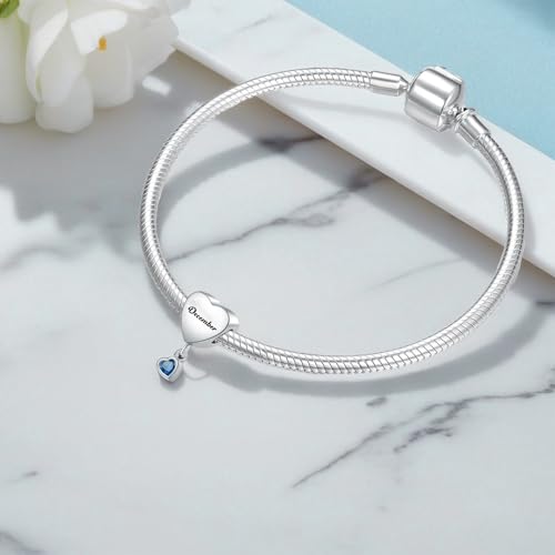 Birth Flower Heart Charm 12 Birthstone Bead for European Bracelet Necklace - style: December