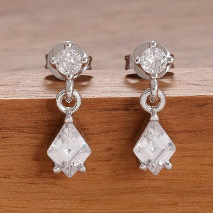 Crystal Drop Dangle Earrings Gold Silver Sparkling CZ Teardrop Earrings Elegant Lightweight Jewelry - color: Silver