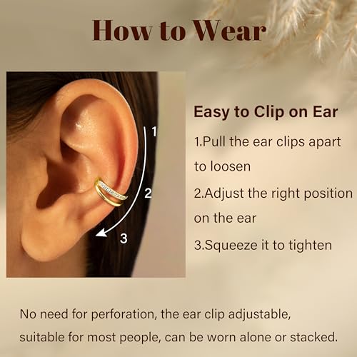 Ear Cuff Earrings for Women 14K Gold Plated Ear Cuffs Non Piercing Clip on Cartilage Earring Trendy Fake Earrings Hypoallergenic Huggie Hoop Clip Cuff Earring Lightweight - color: gold-twisted A