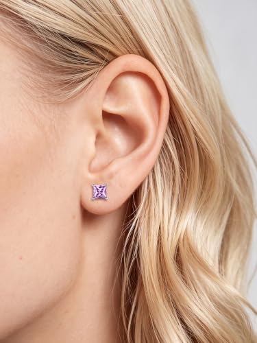 ChicSilver 925 Sterling Silver Earrings Sparkling Heart/Round/Princess Cut Birthstone Earrings for Women Birthday Jewelry with Gift Box - style: A.June(Alexandrite)-Princess Cut