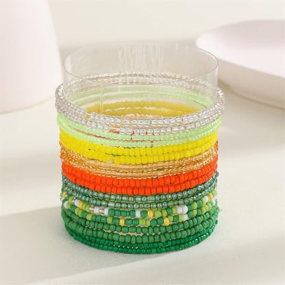 18Pcs Boho Stackable Beaded Bracelets for Women Colorful Handmade Multilayered Rice Beads Anklets Set Summer Beach Bohemian Jewelry Gift - color: Style 1 Green