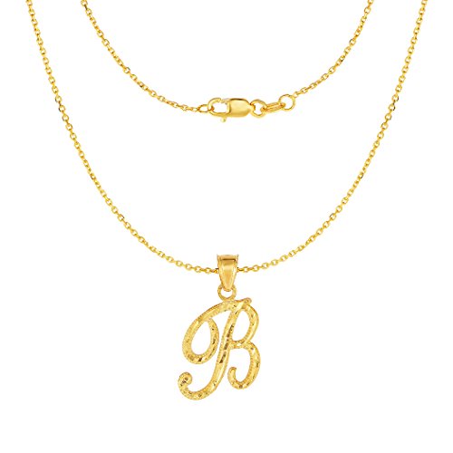 Floreo 10K Yellow Gold Charm Pendant Letter A-Z Personalized Alphabet Initial Name with optional 18 Inch Necklace - style: B