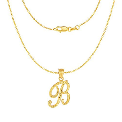 Floreo 10K Yellow Gold Charm Pendant Letter A-Z Personalized Alphabet Initial Name with optional 18 Inch Necklace - style: B