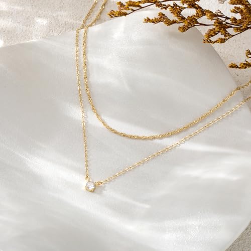 CHESKY Gold Layered Necklaces Set, 14K Gold Plated Paperclip Chain Stack | 3 Pcs Dainty Layering Necklaces, Gold CZ Pendant Necklace Trendy Jewelry Gift for Women Daily Wear - style: CZ-wave