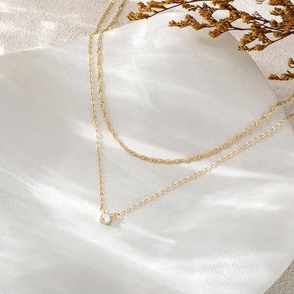 CHESKY Gold Layered Necklaces Set, 14K Gold Plated Paperclip Chain Stack | 3 Pcs Dainty Layering Necklaces, Gold CZ Pendant Necklace Trendy Jewelry Gift for Women Daily Wear - style: CZ-wave