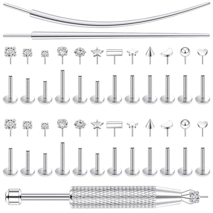20/18/16g Gold Flat Back Threadless Earrings Nose Rings Lip Studs Surgical Steel Piercing Jewelry for Women Men - color: Surgical Steel, size: 18g=1.0mm