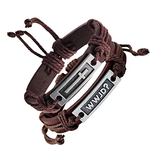 FORUBUS Religious Cross Leather Bracelet, Leather Cross Bracelet for Women Men Religious Gift, Church Pray Baptism Christmas Jewelry - color: Brown Cross+WWJD