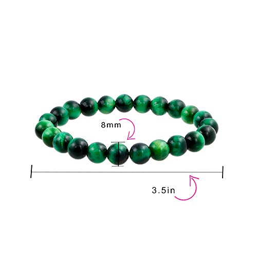 Bling Jewelry Genuine 8MM Gemstone Ball Bead Stretch Bracelet Stackable (3 Set) - color: Green Tigers Eye