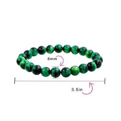 Bling Jewelry Genuine 8MM Gemstone Ball Bead Stretch Bracelet Stackable (3 Set) - color: Green Tigers Eye
