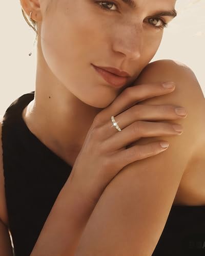 14K Gold Filled Rings for Women, Cubic Zirconia Half Eternity Stackable Ring, Wedding Bands for Women Non Tarnish Waterproof - Wedding Anniversary Engagement Statement Travel Rings Size 5-10
