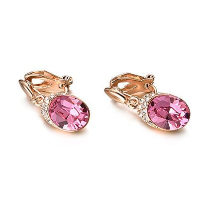 Yoursfs Wedding Clip on Earrings For Women 18K Gold Plated Halo Big Austrian Crystal Dangle Earring Birdal Jewelry - color: Pink