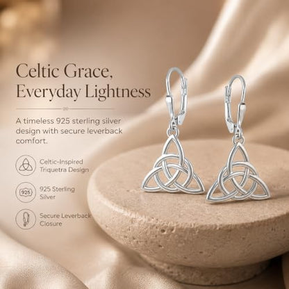 LeCalla 925 Sterling Silver Leverback Drop Earrings | Lightweight Italian Teardrop Dangle Earring for Women - color: Celtic Knot Drop