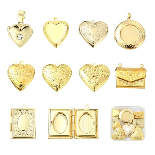 Photo Locket Charms for Jewelry Making Frame Charms Memorial Bracelet Necklace Earring Keychain - color: Gold