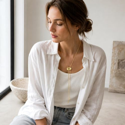 YUJIE Long Gold Y Necklace for Women - Adjustable Lariat Pendant Snake Chain, 14K Gold Plated Dainty Teardrop Necklace for Trendy & Formal Wear - color: pebble