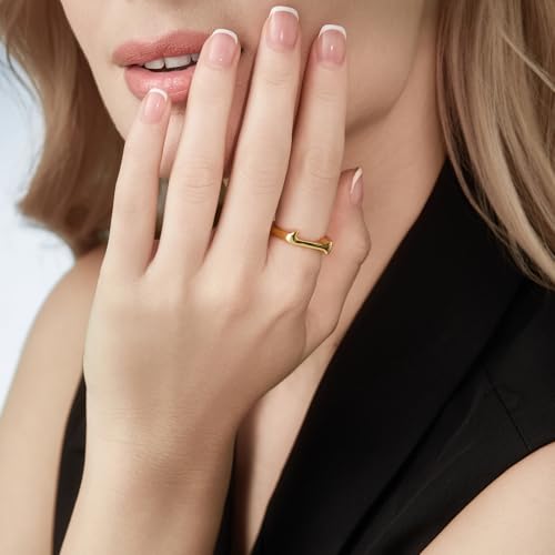 Cicy Bell Initial Rings for Women 18k Gold Plated Adjustable Rings | Open Signet Rings, Bold Letter, Personalized Engraved, For Party - color: Initial-J